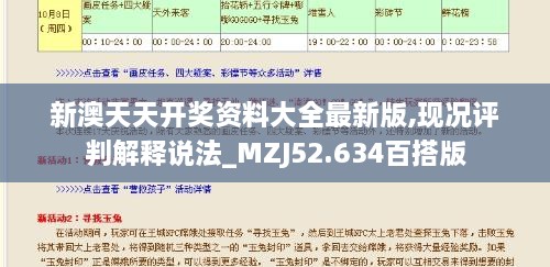 新澳天天开奖资料大全最新版,现况评判解释说法_MZJ52.634百搭版