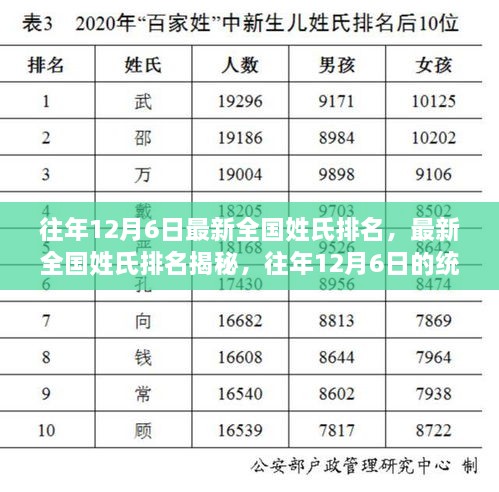 往年12月6日全国姓氏排名揭秘与统计解读，最新排名一览无余