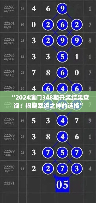 “2024澳门348期开奖结果查询：揭晓幸运之神的选择”