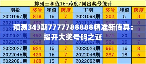 预测343期7777788888精准新传真：揭开大奖号码之谜